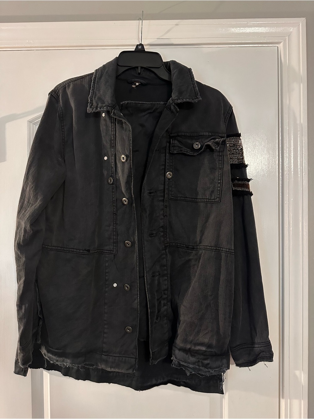 Free People Black Distressed Military Field Jacket